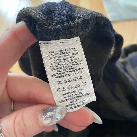 Free People Navy Combo Lace Up Plaid Button Down Long Sleeve Shirt EUC Size S - Picture 11 of 12